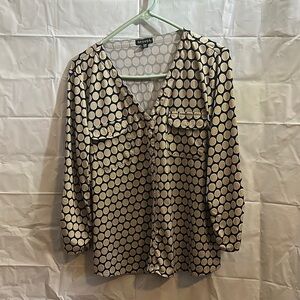 George black and brown polka dot 3/4 Sleeve Relaxed Blouse